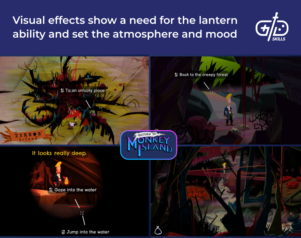 Visual effects show a need for the lantern ability and set the atmosphere and mood