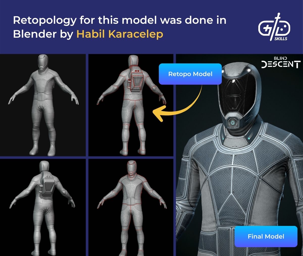 Retopology for this model was done in Blender by Habil Karacelep