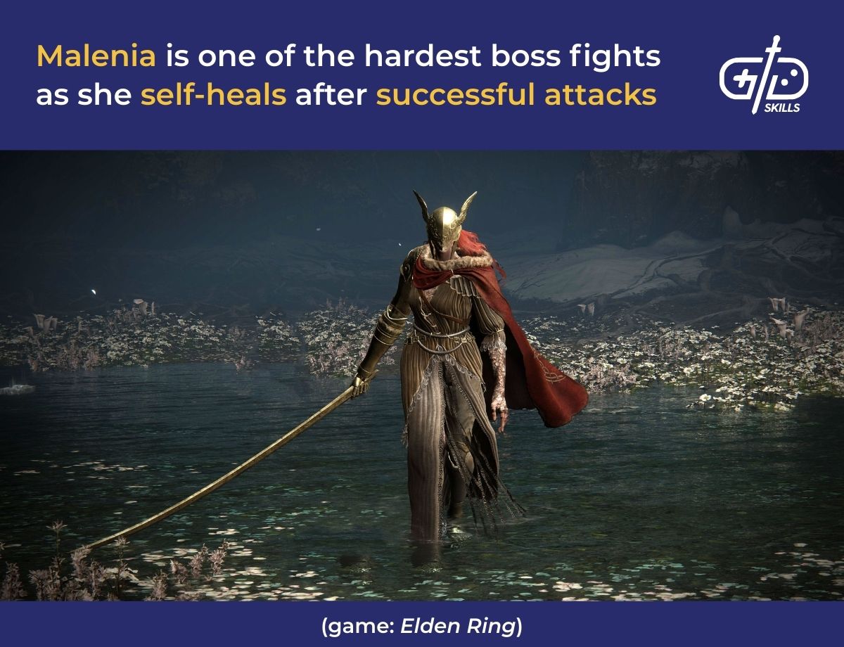 Malenia is one of the hardest boss fights as she self-heals after successful attacks