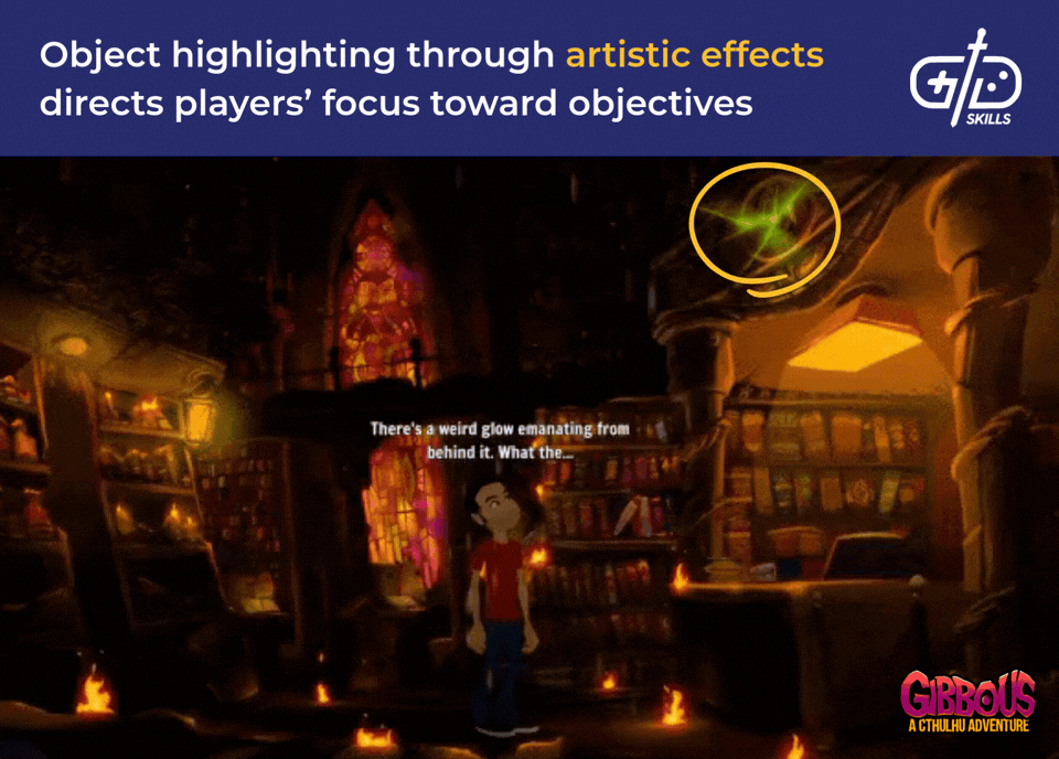 Object highlighting through artistic effects directs players' focus toward objectives