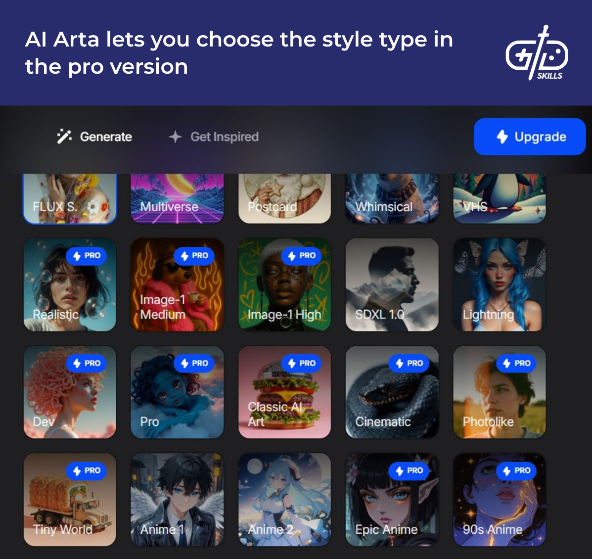 AI Arta lets you choose the style type in the pro version
