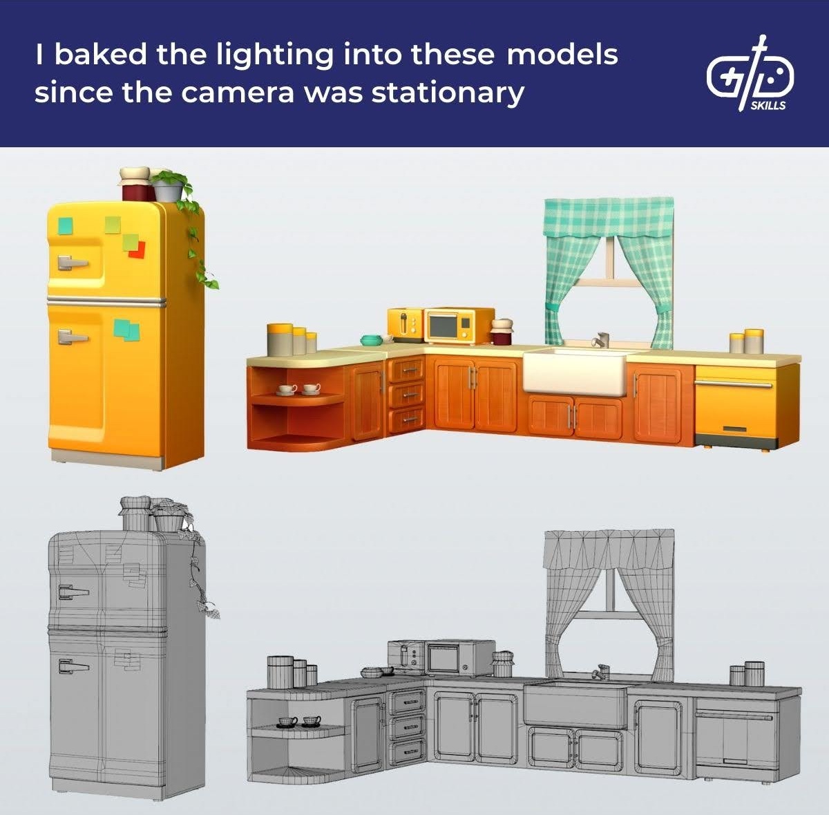 I baked the lighting into these models since the camera was stationary