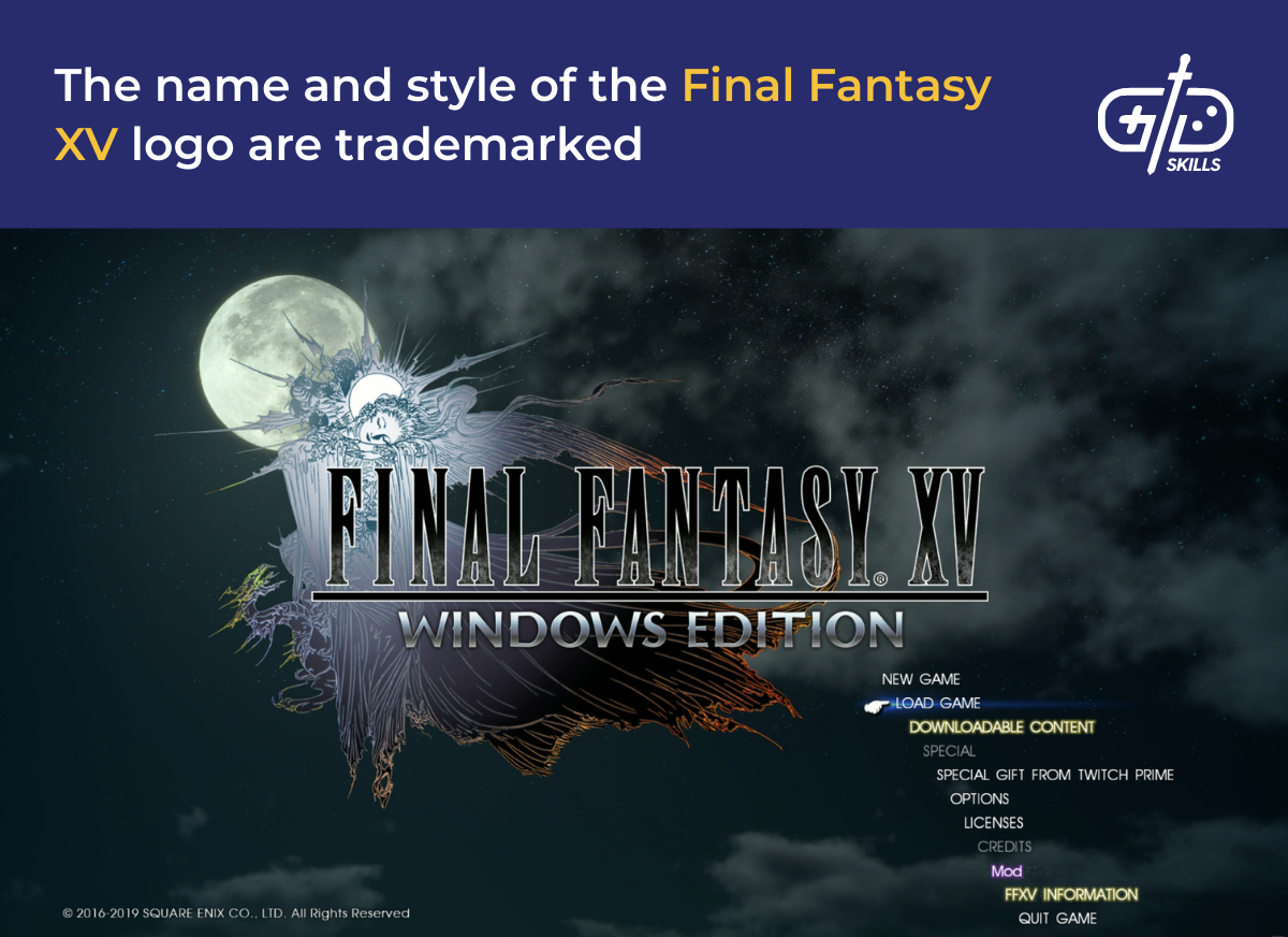 The name and style of the Final Fantasy XV logo are trademarked
