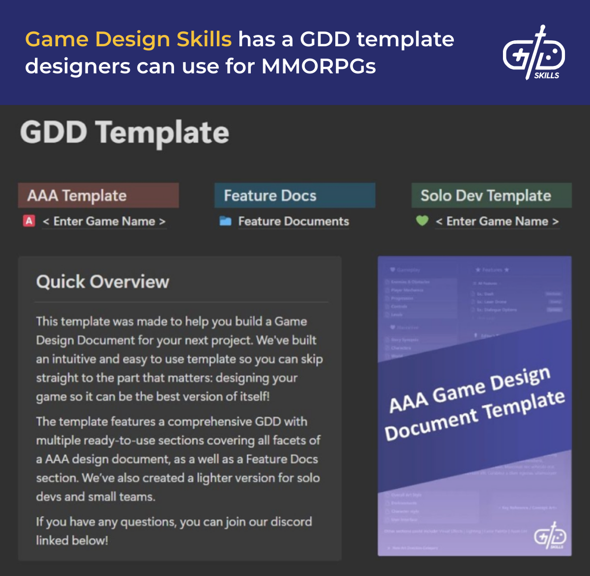 Game Design Skills has a GDD template designers can use for MMORPGs