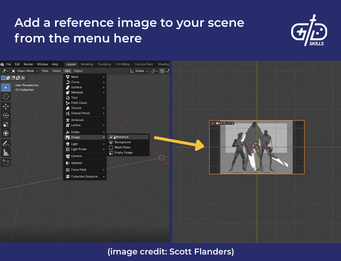 Add a reference image to your scene from the menu here