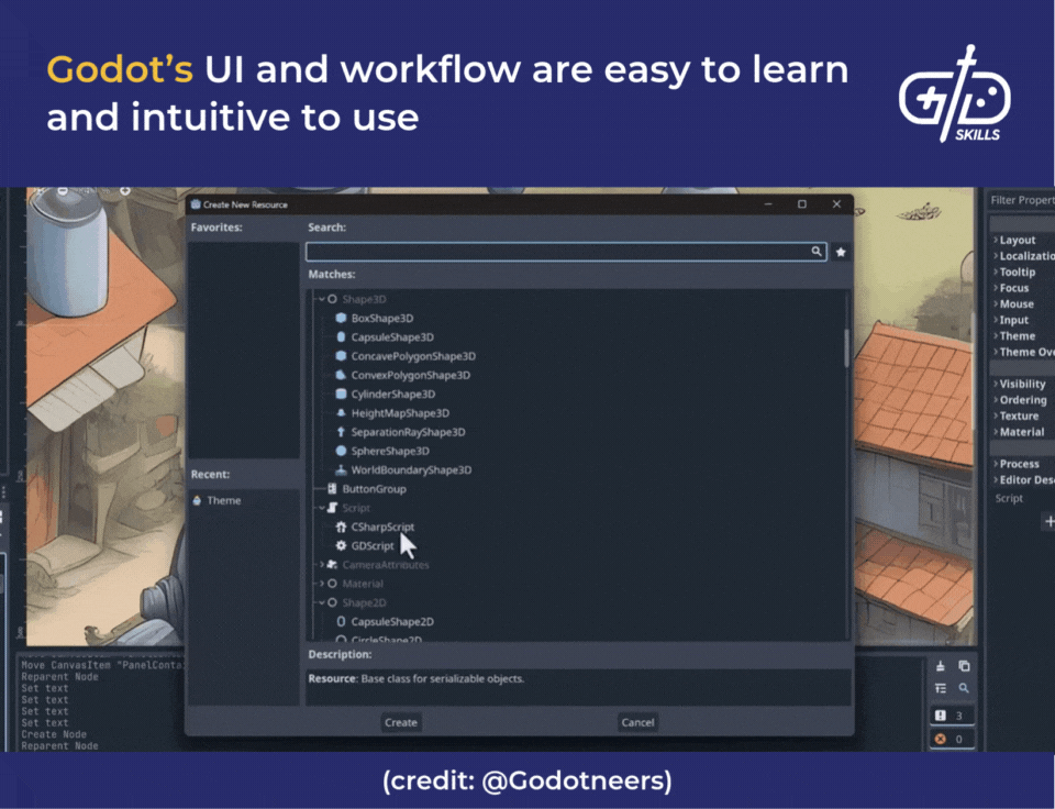 Godot's UI and workflow are easy to learn and intuitive to use