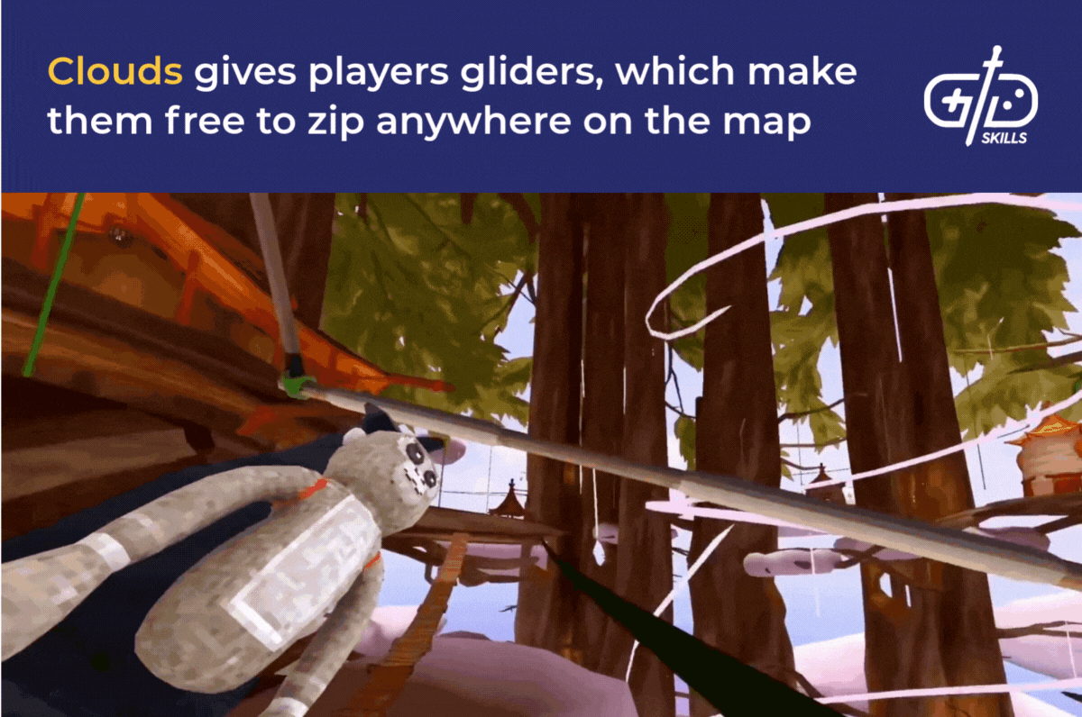 Clouds gives players gliders, which make them free to zip anywhere on the map