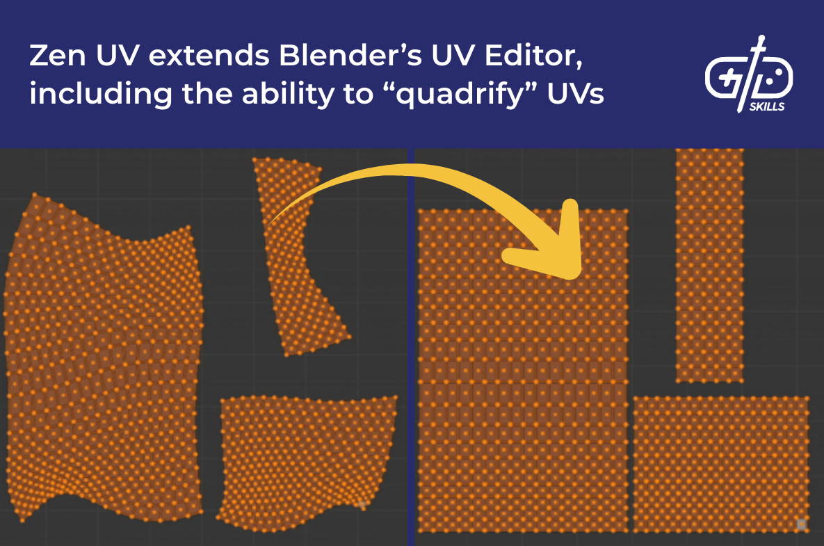 Zen UV extends Blender’s UV Editor, including the ability to “quadrify” UVs