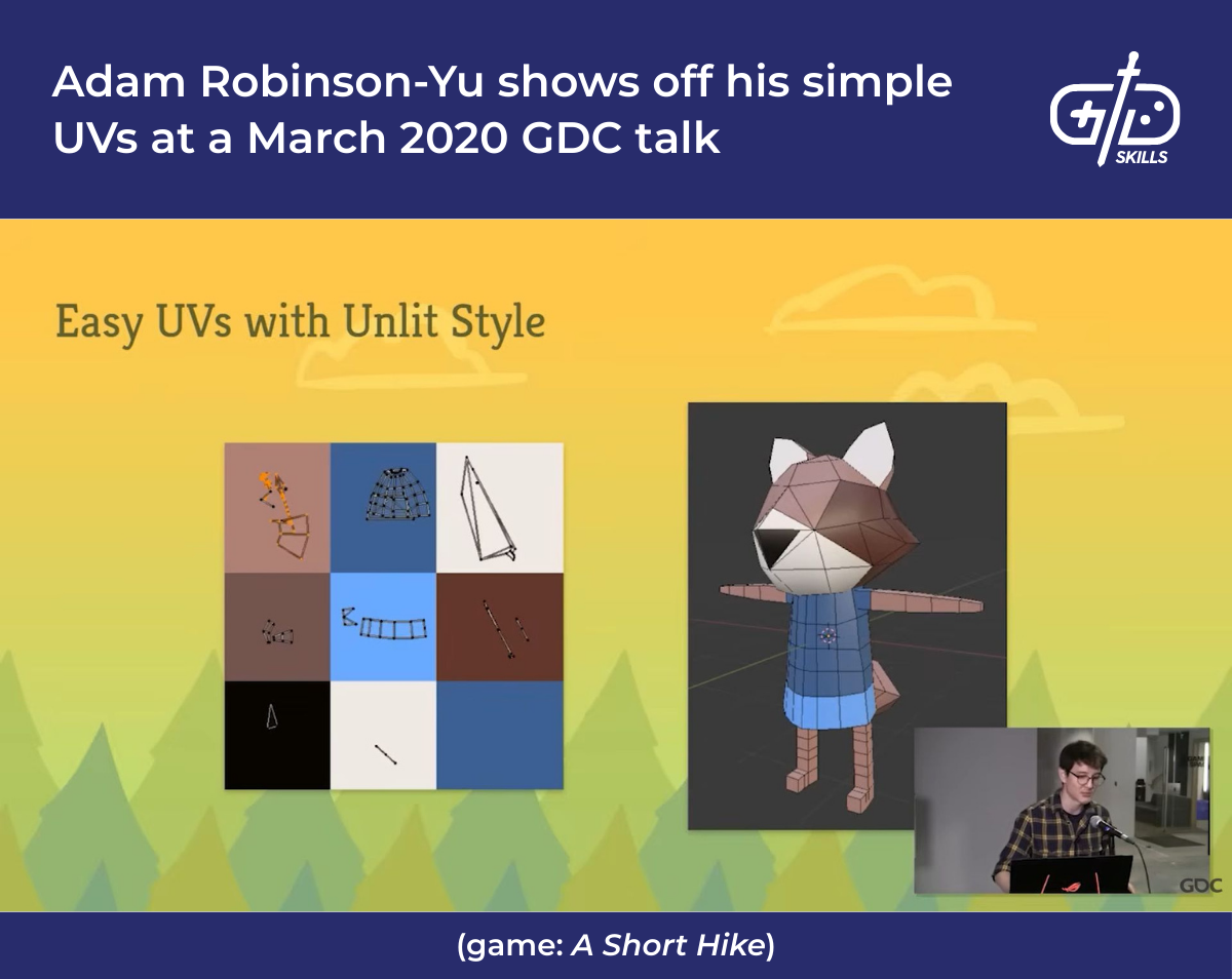 Adam Robinson-Yu shows off his simple UVs at a March 2020 GDC talk