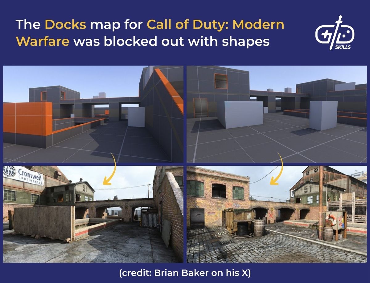 The Docks map for Call of Duty: Modern Warfare was blocked out with shapes
