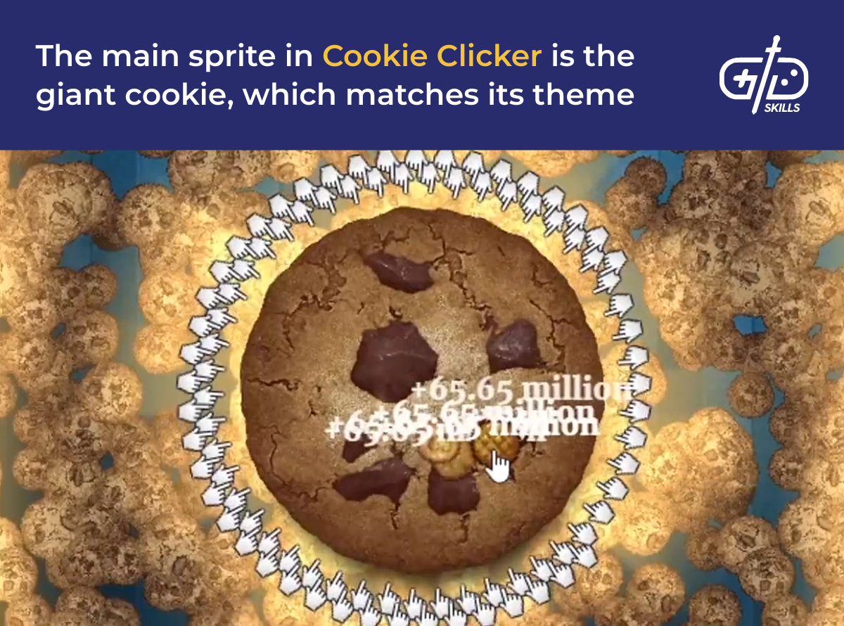 The main sprite in Cookie Clicker is the giant cookie, which matches its theme