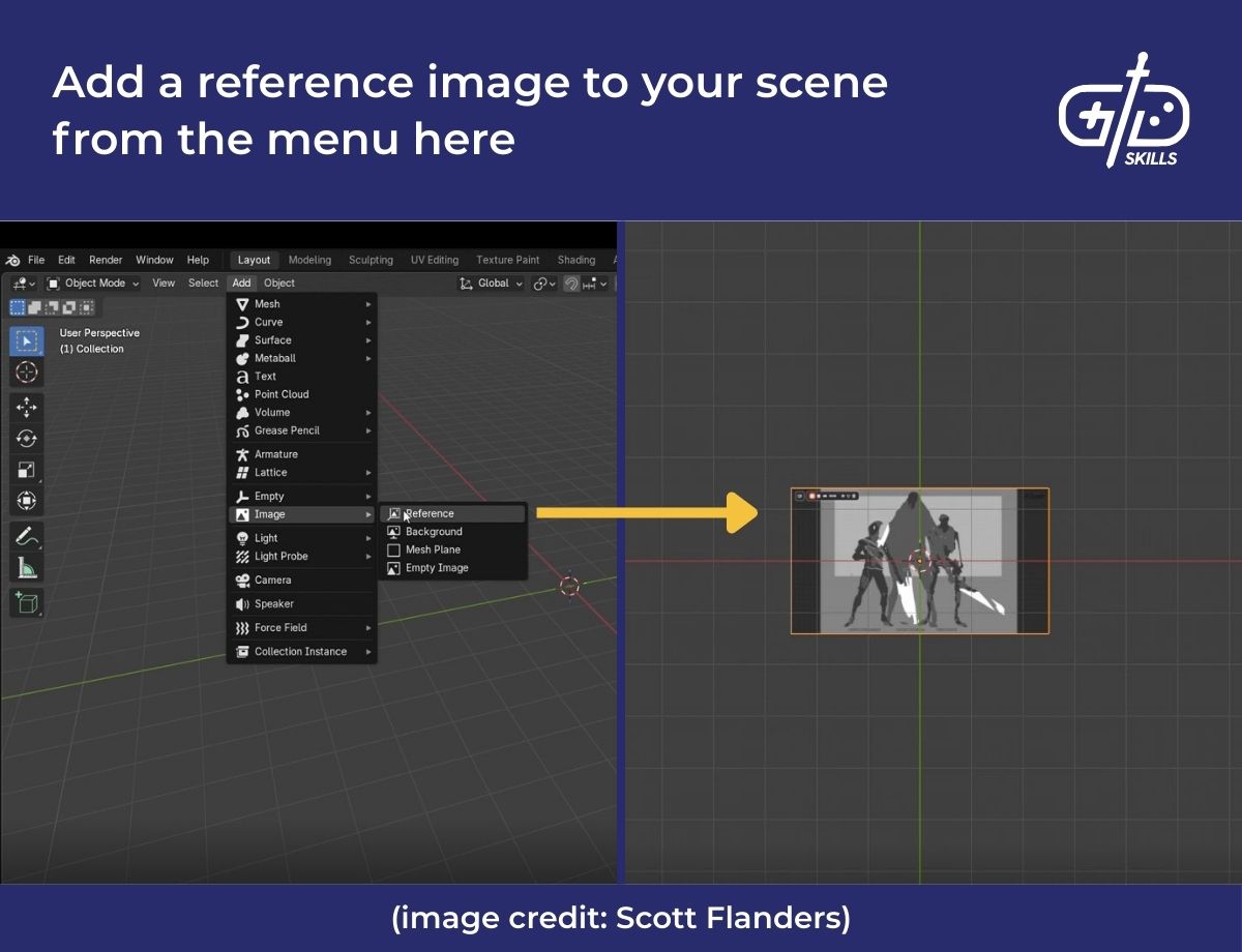 Add a reference image to your scene from the menu here