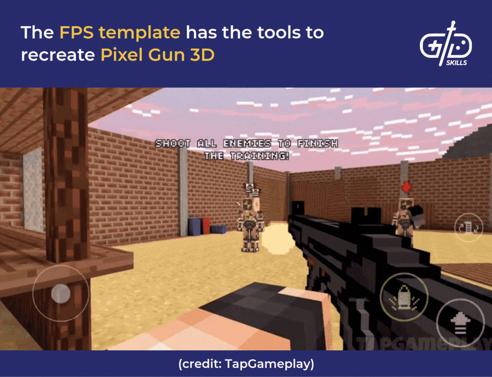 The Buildbox FPS template has the tools to recreate Pixel Gun 3D