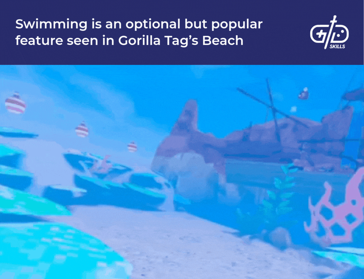Swimming is an optional but popular feature seen in Gorilla Tag's Beach