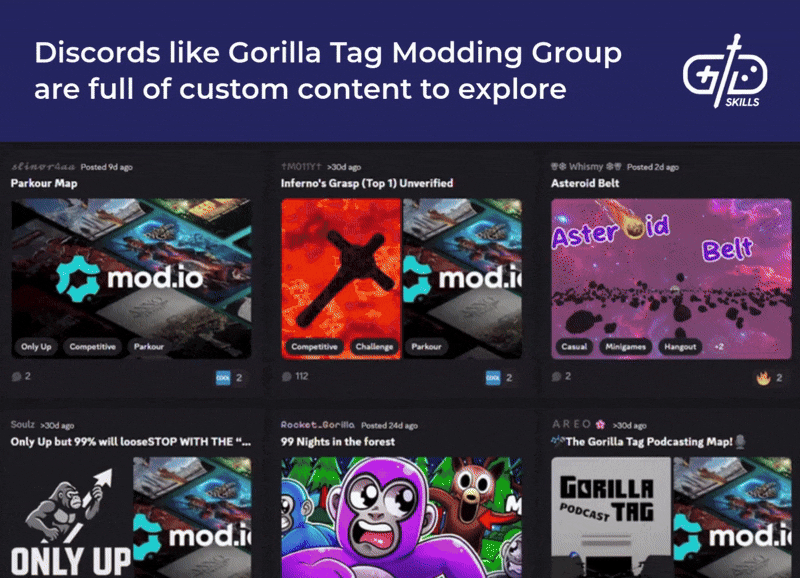 Discords like Gorilla Tag Modding Group are full of custom content to explore
