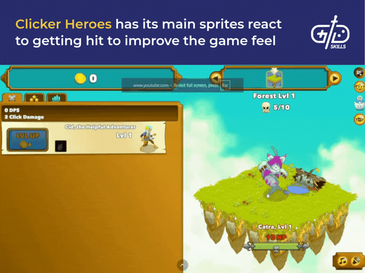 Clicker Heroes has its main sprites react to getting hit to improve the game feel