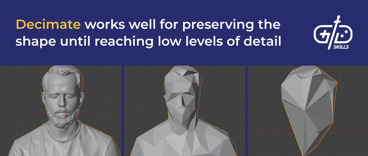 Decimate works well for preserving the shape until reaching low levels of detail