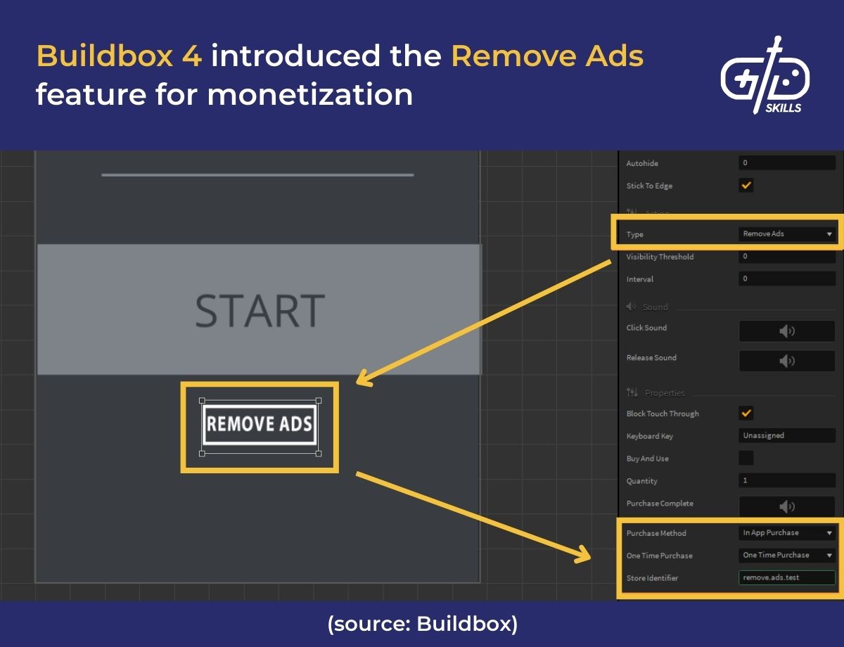 Buildbox 4 introduced the Remove Ads feature for monetization