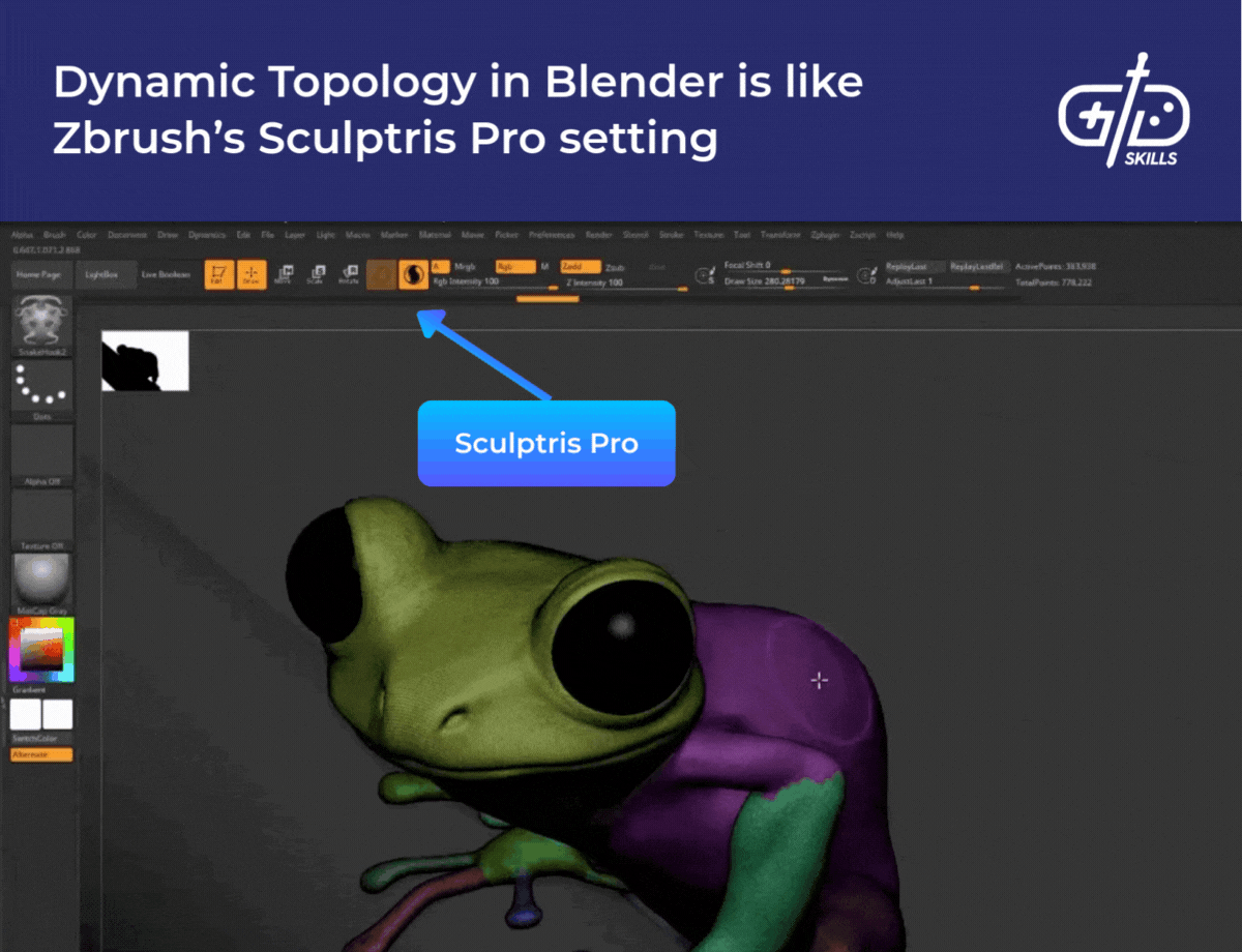 Dynamic Topology in Blender is like Zbrush's Sculptris Pro setting