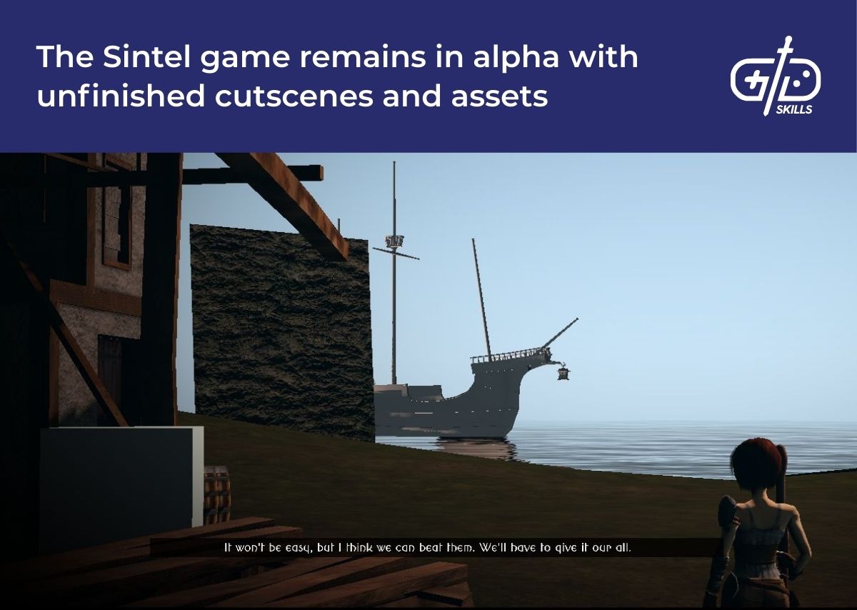 The Sintel game remains in alpha with unfinished cutscenes and assets