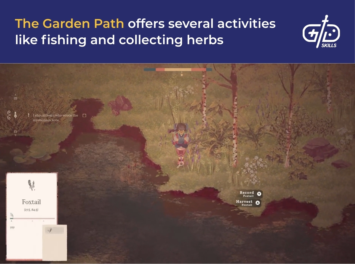 The Garden Path offers several activities like fishing and collecting herbs