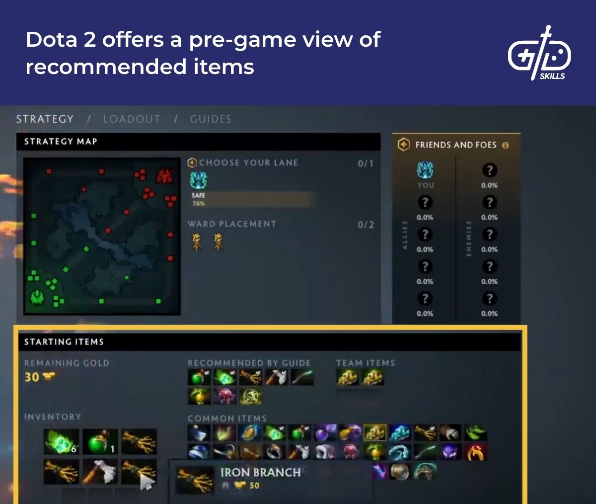 Dota 2 offers a pre-game view of recommended items