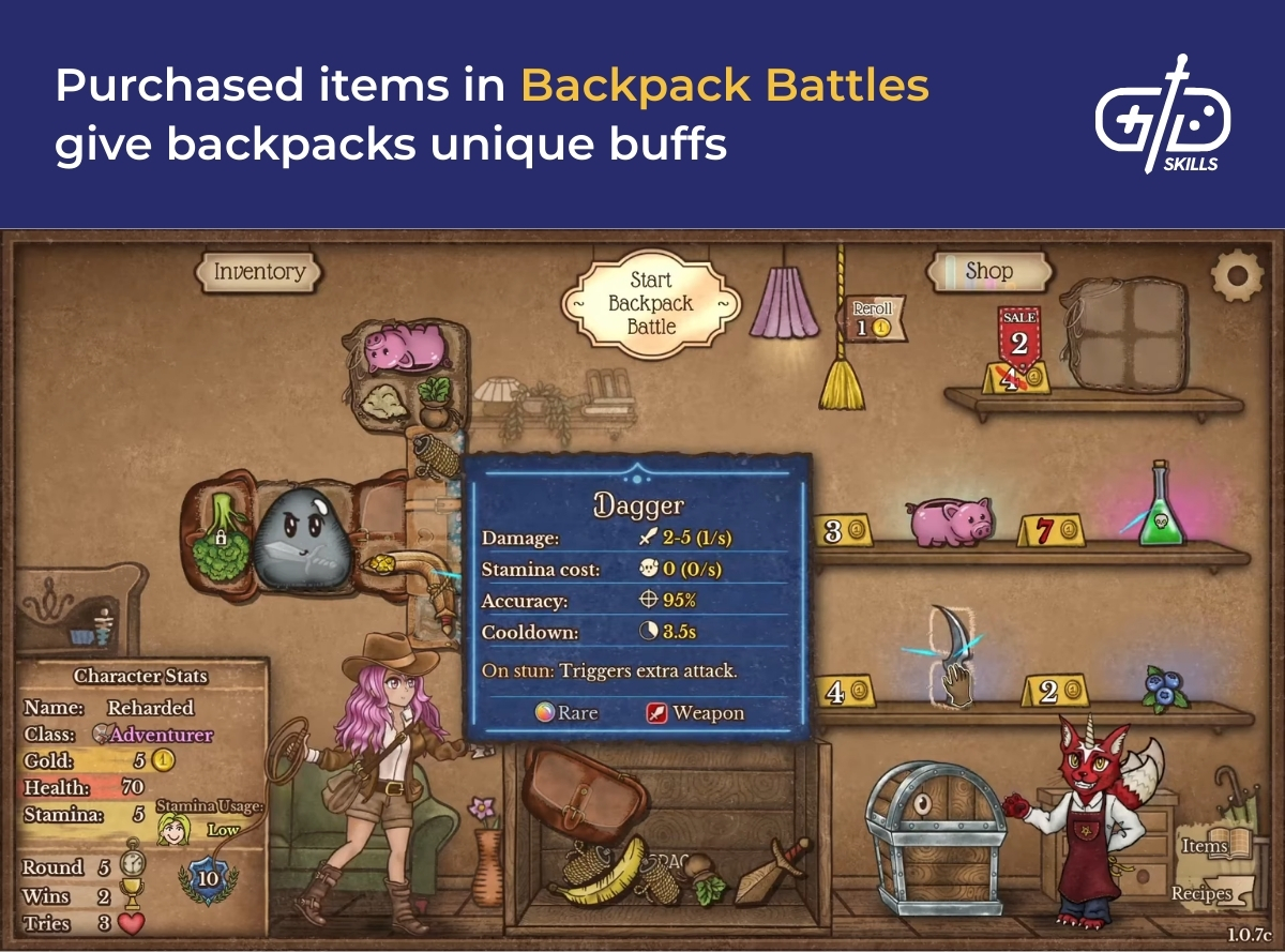 Purchased items in Backpack Battles give backpacks unique buffs