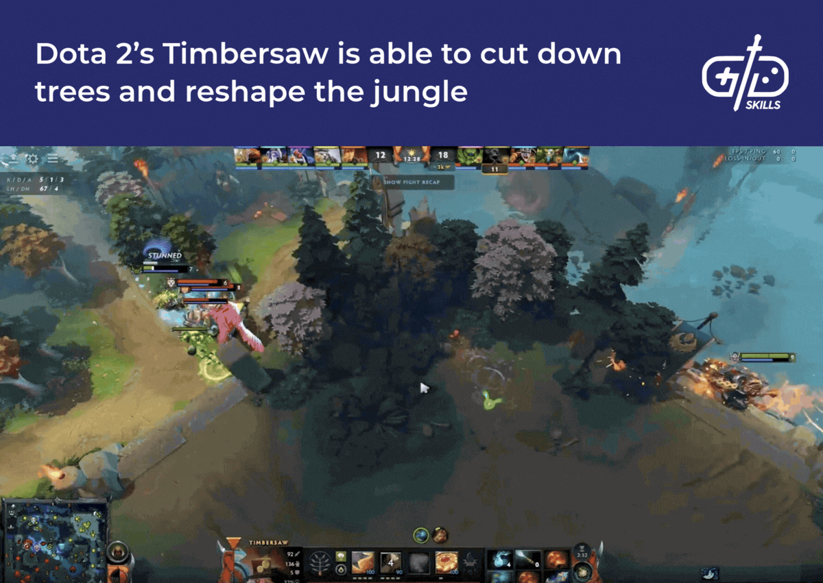 Dota 2’s Timbersaw is able to cut down trees and reshape the jungle