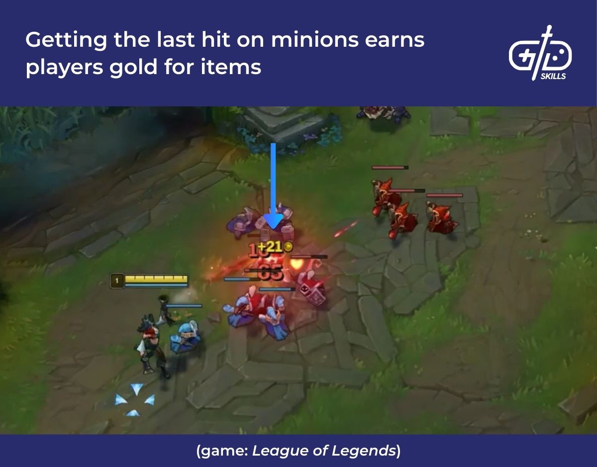 Getting the last hit on minions earns players gold for items