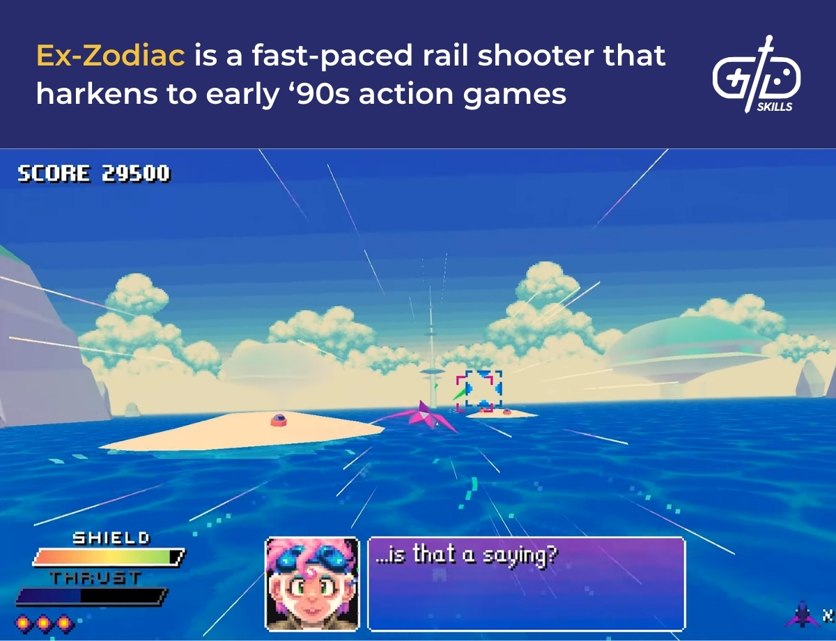 Ex-Zodiac is a fast-paced rail shooter that harkens to early ‘90s action games