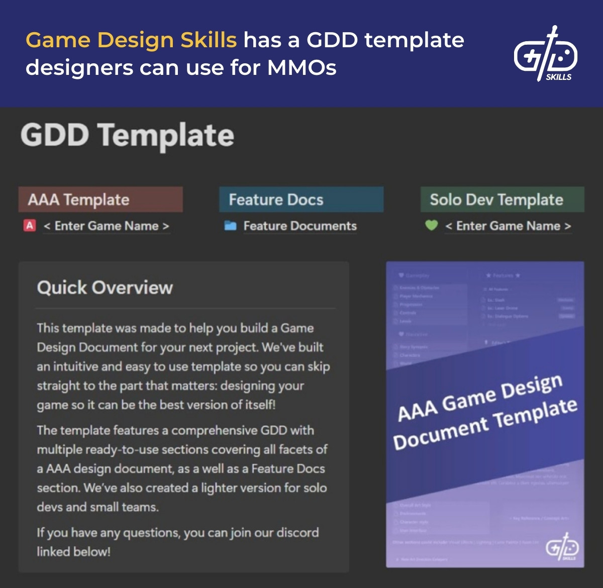 Game Design Skills has a GDD template designers can use for MMOs