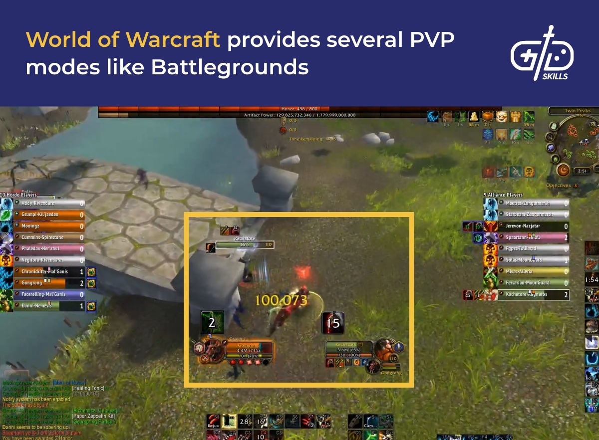 World of Warcraft provides several PVP modes like Battlegrounds