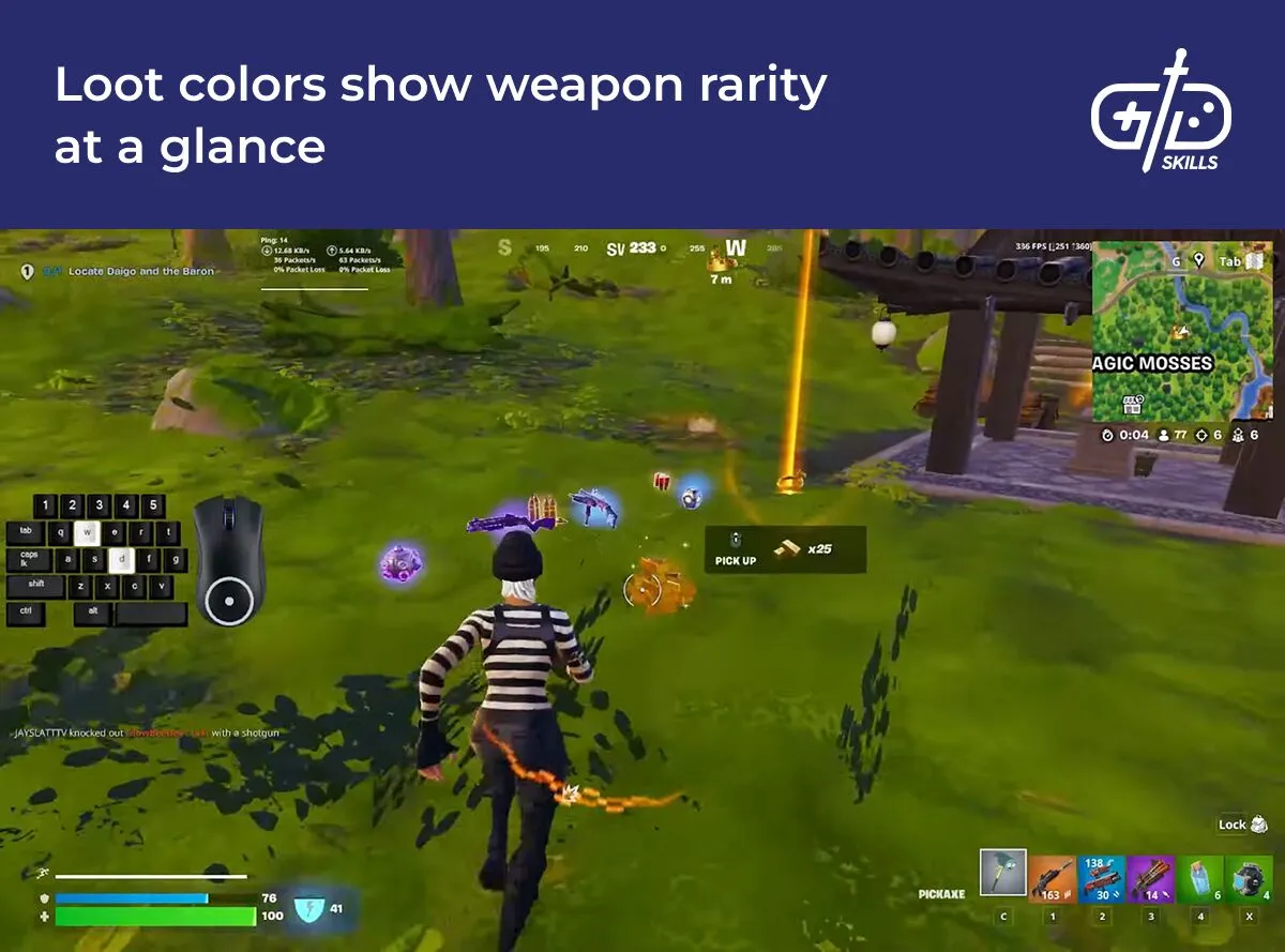 Loot colors show weapon rarity at a glance