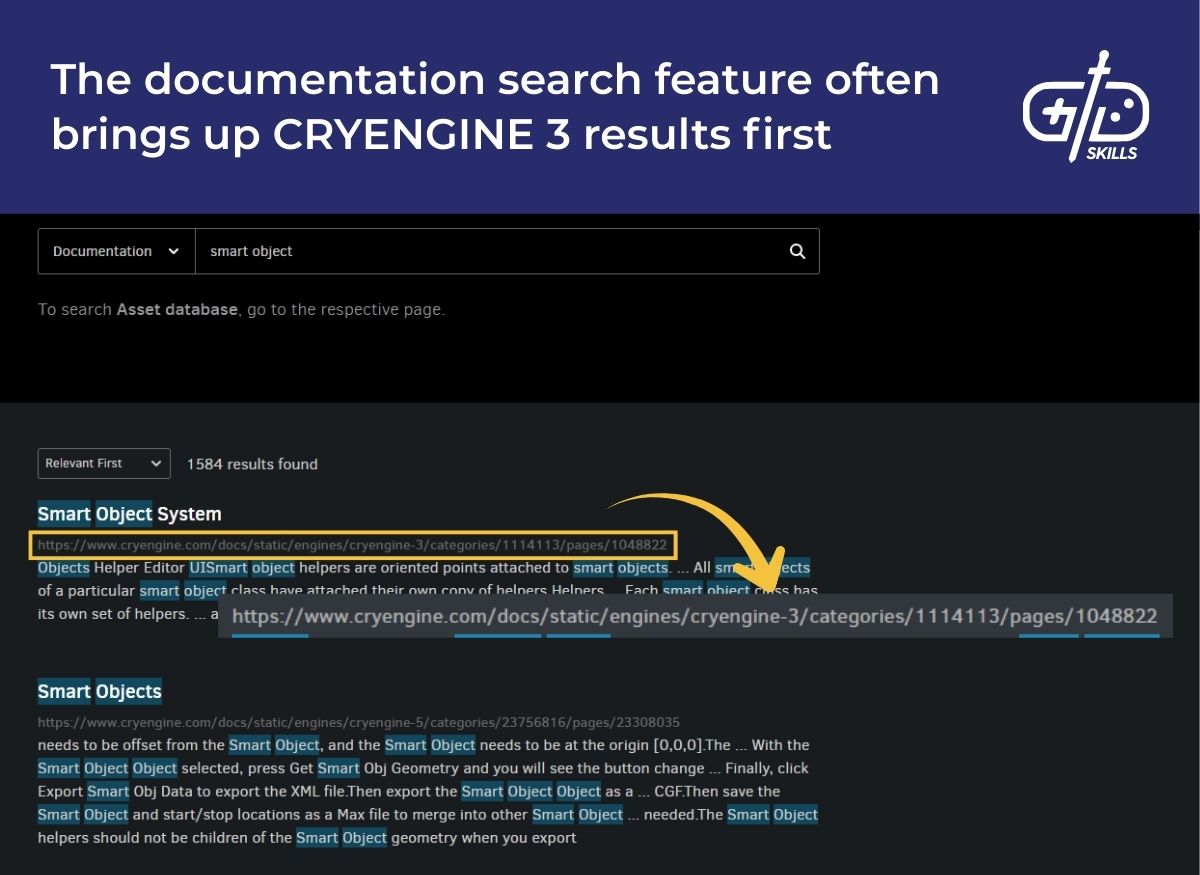 The documentation search feature often brings up CRYENGINE 3 results first