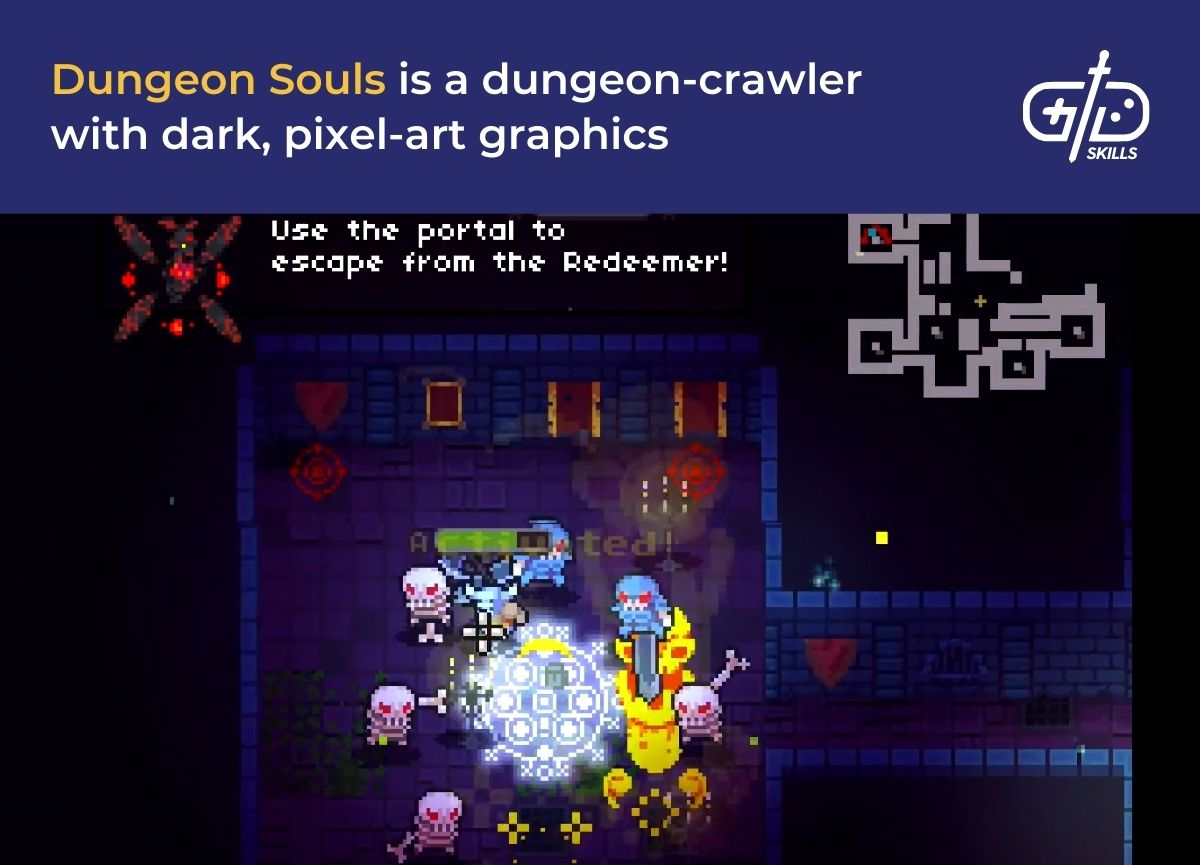 Dungeon Souls is a dungeon-crawler with dark, pixel-art graphics
