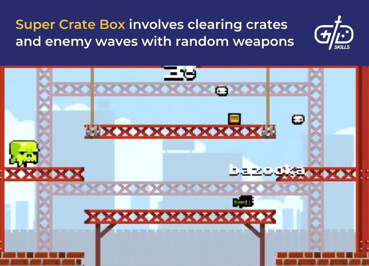 Super Crate Box involves clearing crate and enemy waves with random weapons