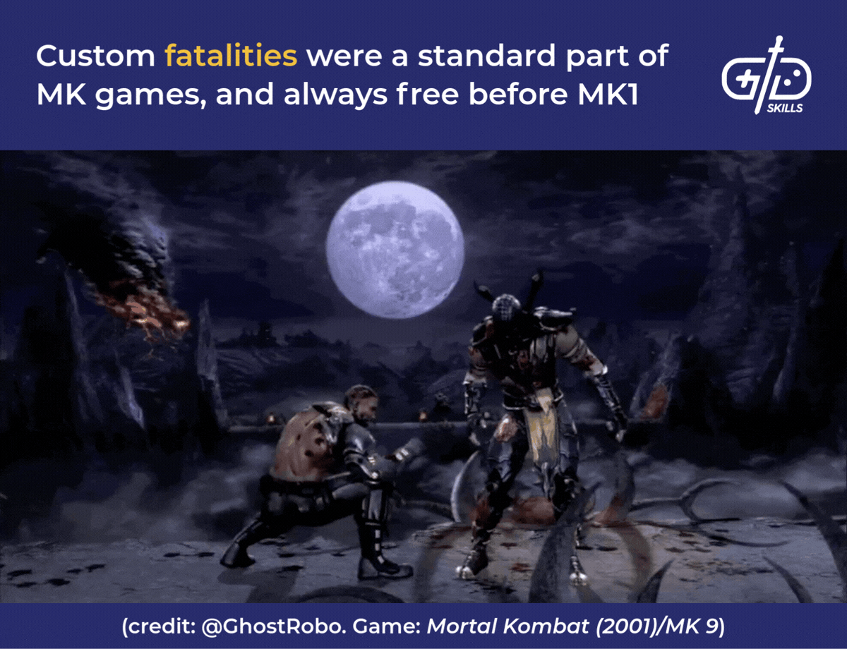 Custom fatalities were a standard part of MK games, and always free before MK1