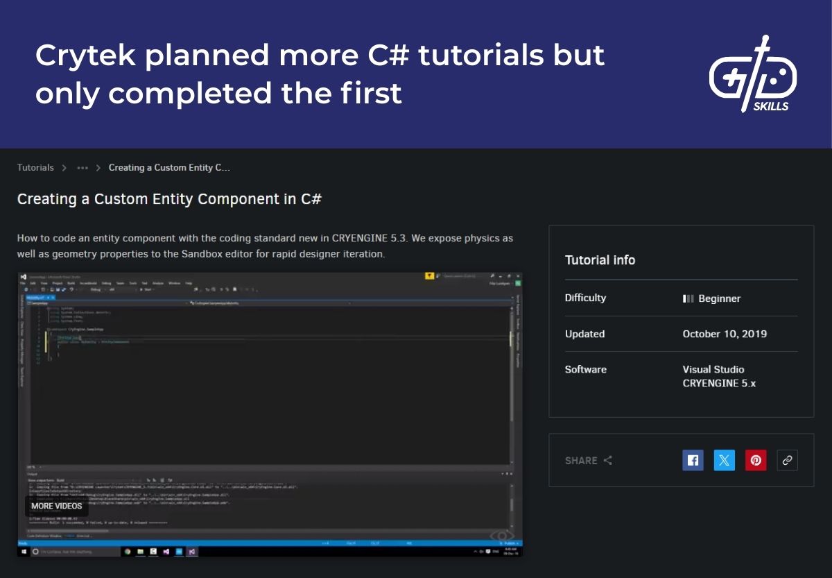 Crytek planned more C# tutorials but only completed the first