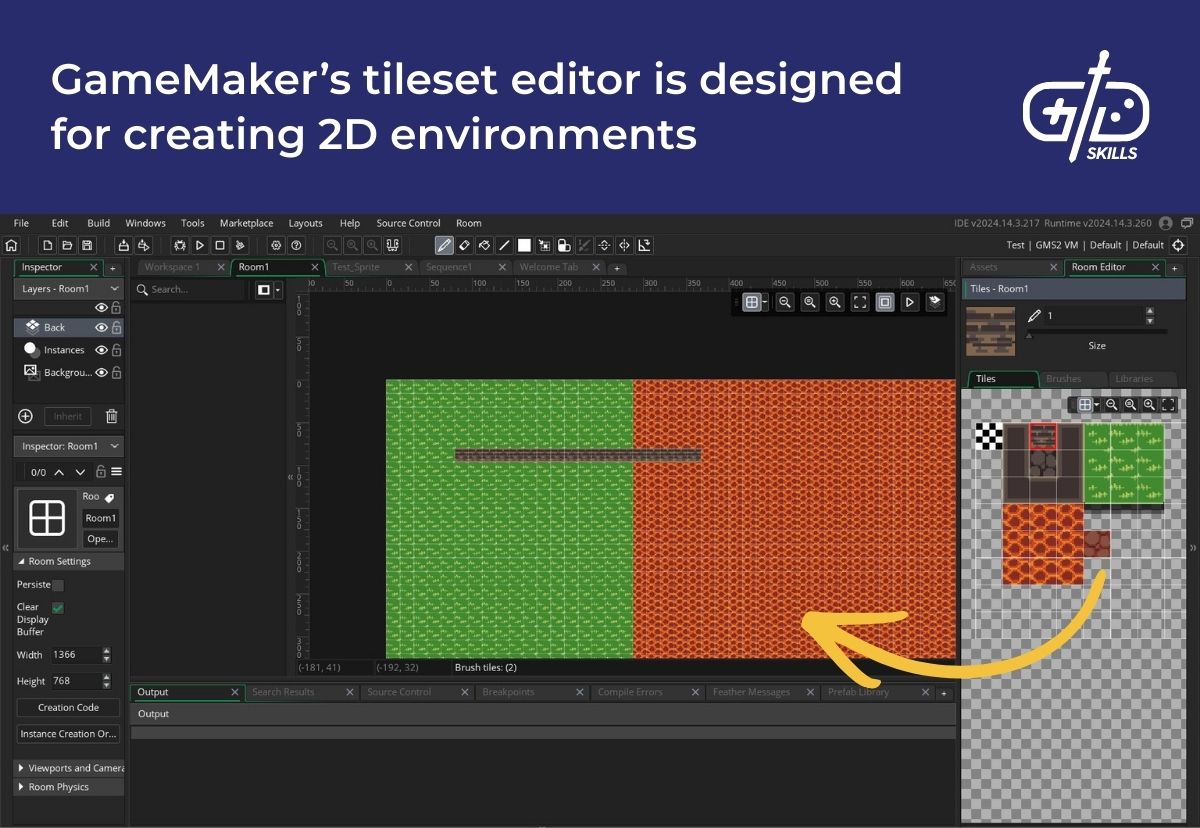 GameMaker's tileset editor is designed for creating 2D environments