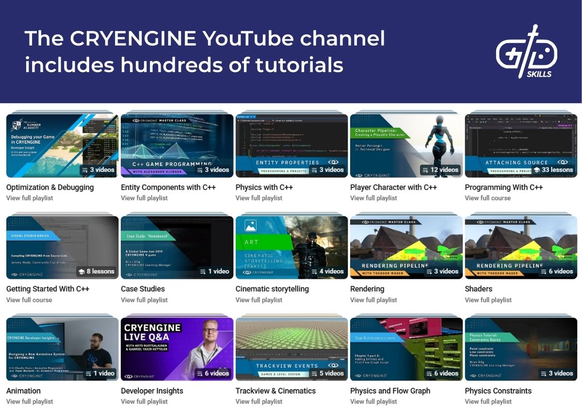 The CRYENGINE YouTube channel includes hundreds of tutorials