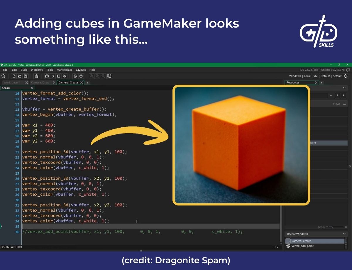 Adding cubes in GameMaker looks something like this...