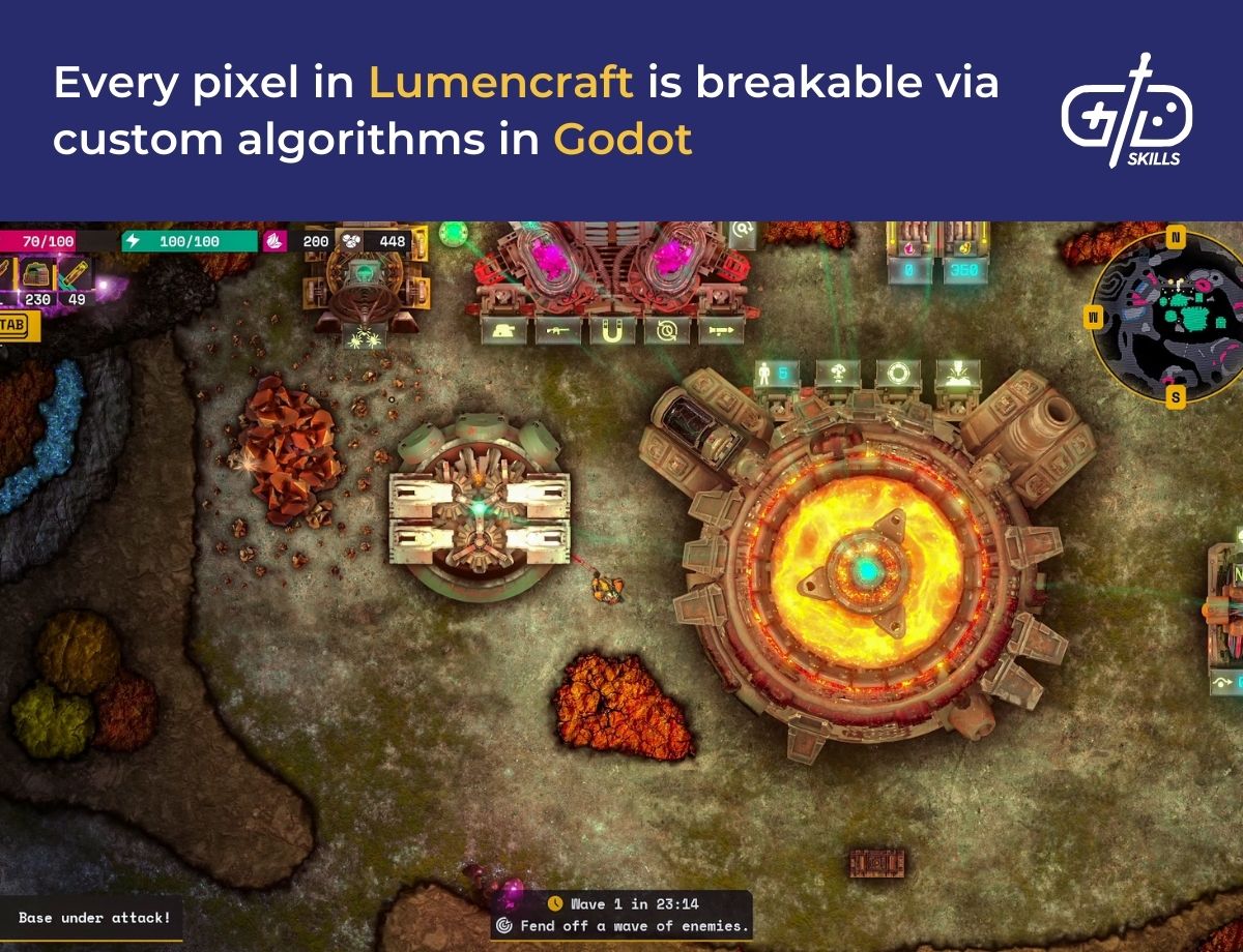 Every pixel in Lumencraft is breakable via custom algorithms in Godot