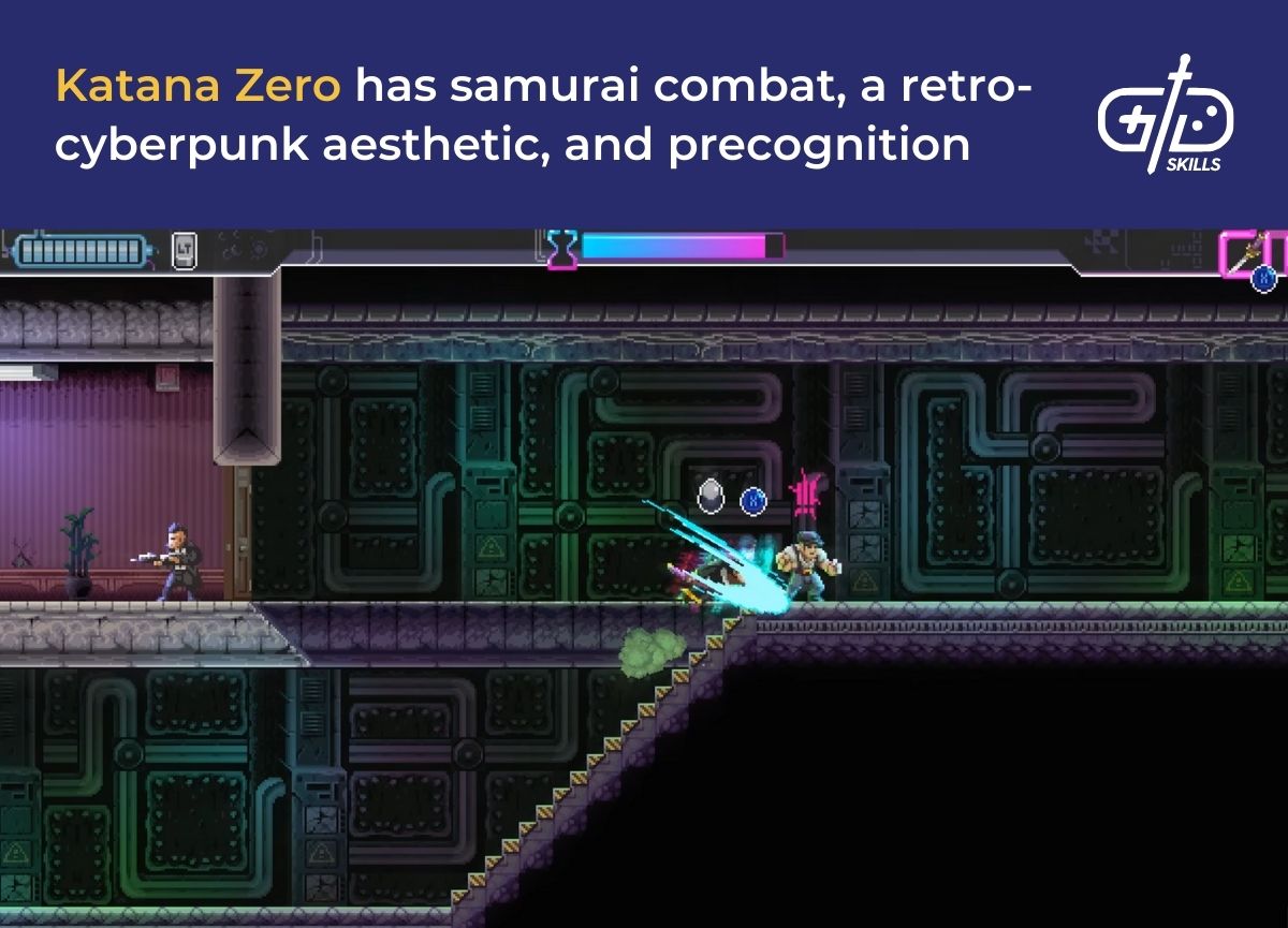 Katana Zero has samurai combat, a retro-cyberpunk aesthetic, and precognition