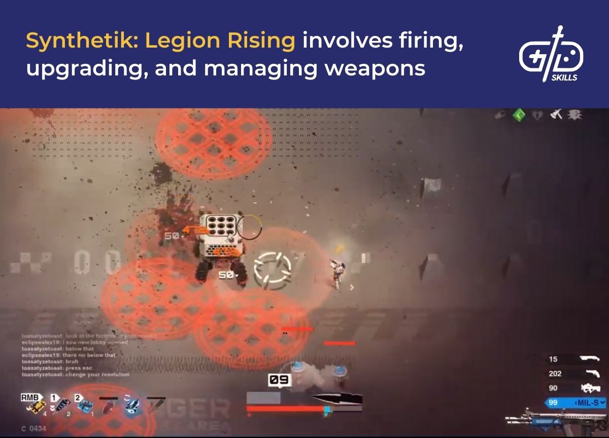 Synthetik: Legion Rising involves firing, upgrading, and managing weapons