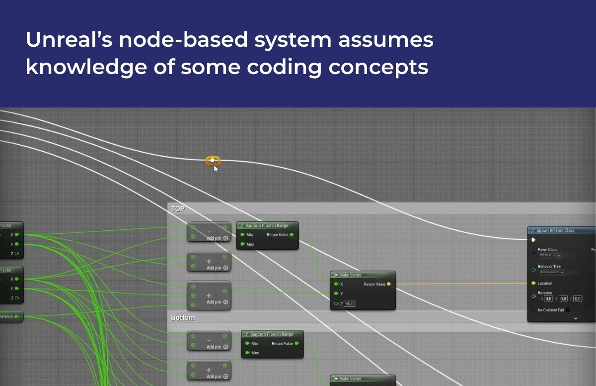 Unreal's node-based system assumes knowledge of some coding concepts