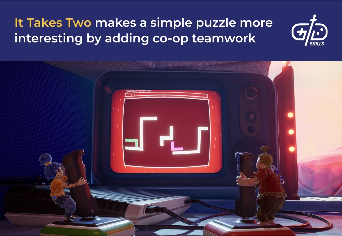 It Takes Two makes a simple puzzle more interesting by adding co-op teamwork
